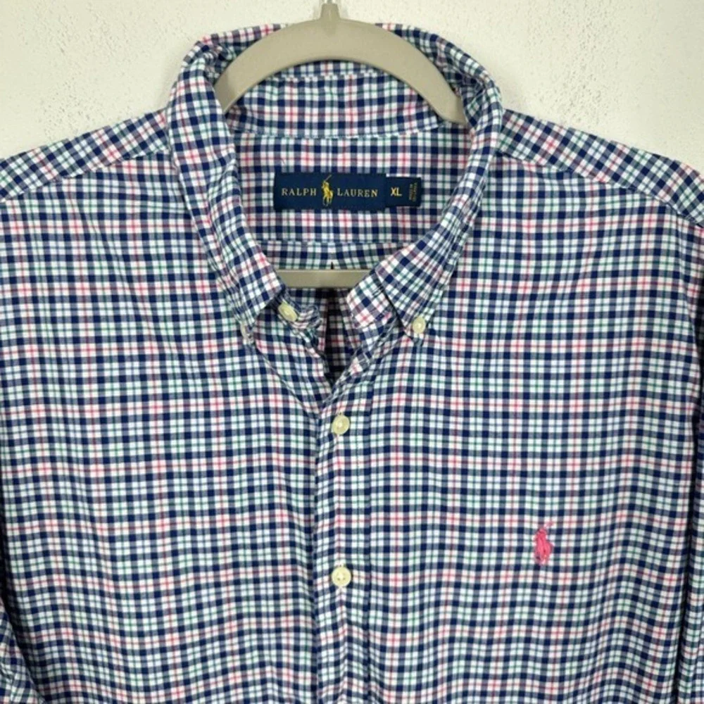 Polo Ralph Lauren Men's XL Blue Pink‎ Gingham Button Down Shirt Preppy Career